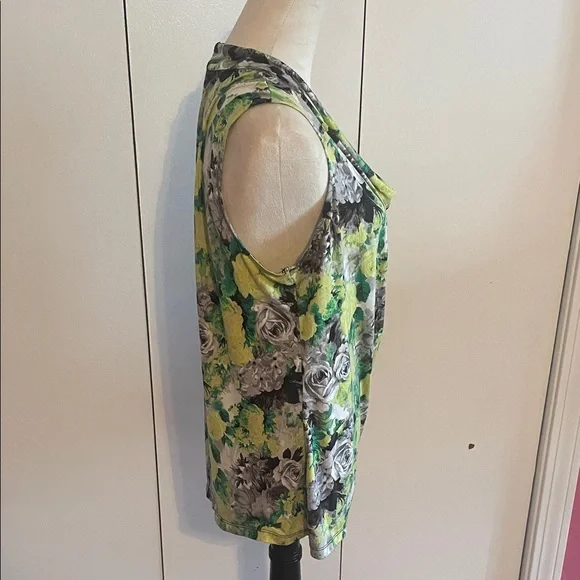 Floral Drape Neck Top - Green, Yellow, Gray - Picture 5 of 8